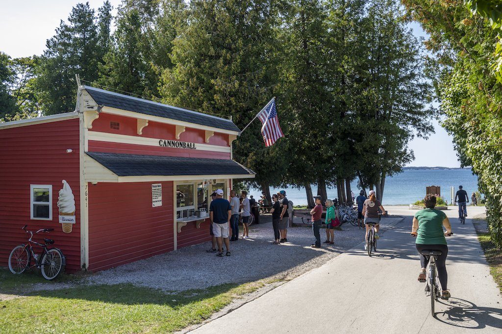Cannonball Oasis on Mackinac Island at British Landing serves a picnic area and beach on the water