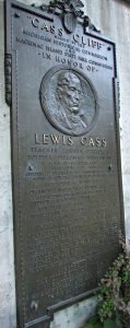 Closeup of Cass Cliff Plaque to Lewis Cass on Mackinac Island