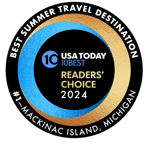 Logo for USA Today 10Best Readers' Choice 2024 Award of Best Summer Travel Destination to Mackinac Island, Michigan
