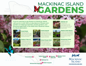 Infographic with a map showing the locations of nine of the many historical sites on Mackinac Island