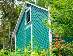 The original ice house located behind Island House Hotel on Mackinac Island.