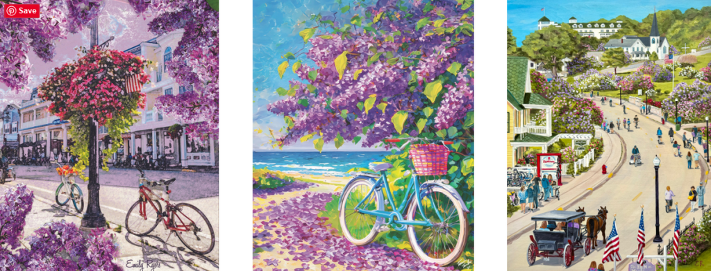 Three winning entries in the annual Mackinac Island Lilac Festival Poster Contest