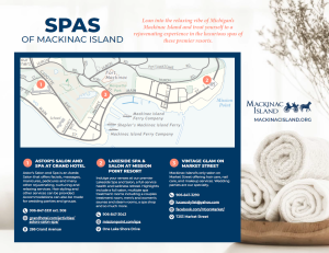 Infographic showing the location of Mackinac Island spas including Astor's Salon, Lakeside Spa and Vintage Glam