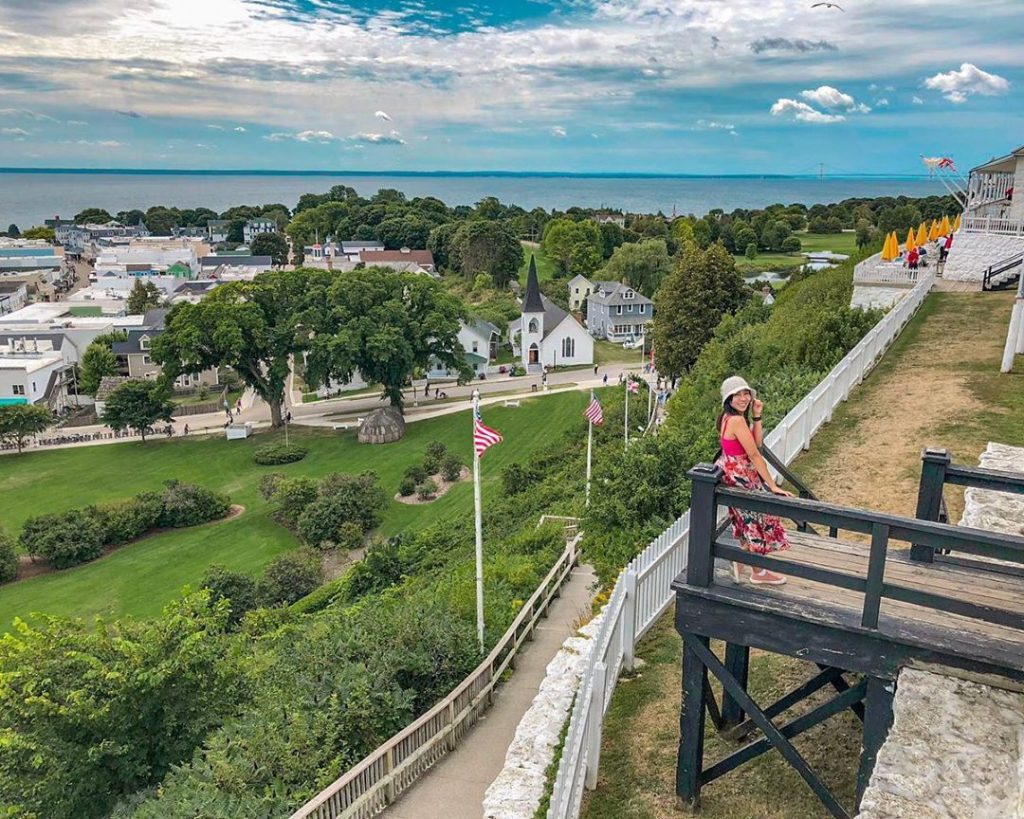 Just like during the Mackinac National Park era, Fort Mackinac overlooks downtown Mackinac Island.