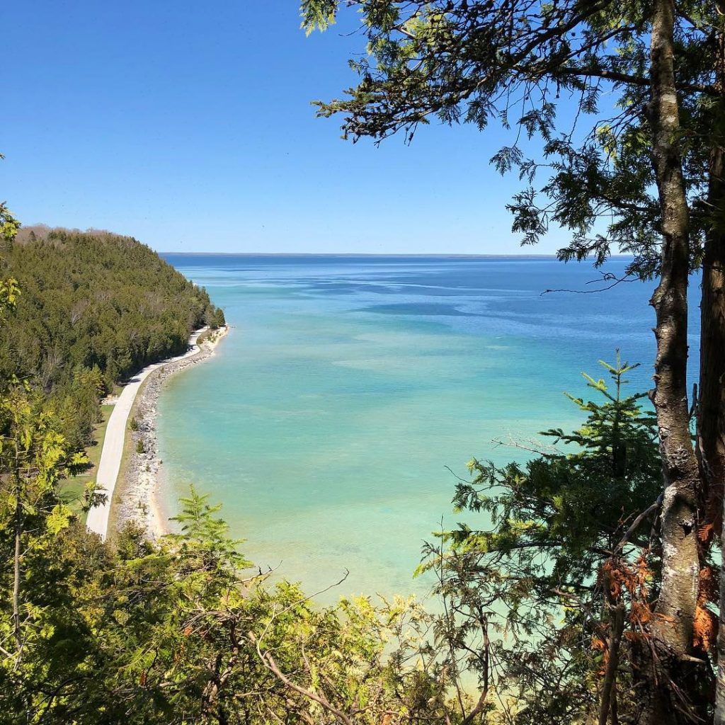 View of Waters Surrounding Mackinac Island From Vantage Point on Tranquil Bluff Trail