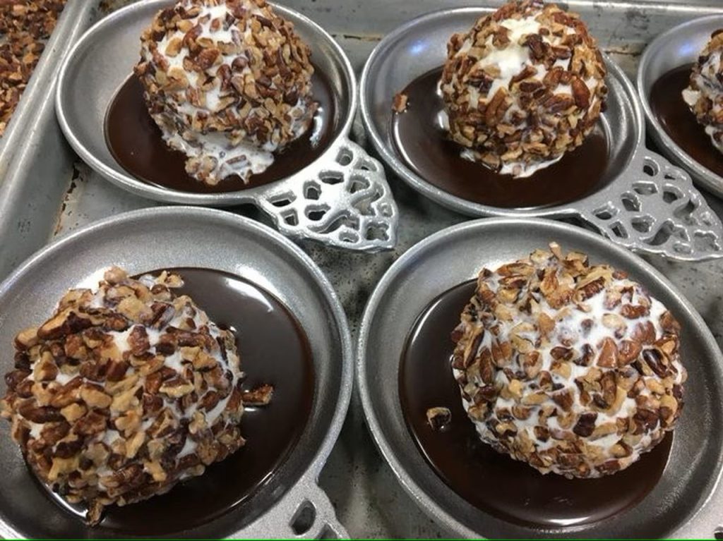 Grand Hotel's famous pecan balls are made of ice cream coated in chopped pecans and placed in a dish of Mackinac Island fudge sauce