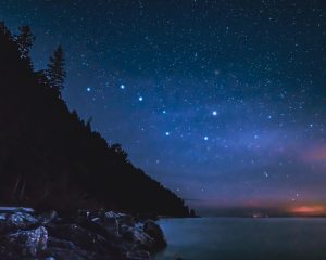 The Big Dipper and hundreds of other stars brighten the night sky off the coast of Michigan’s Mackinac Island